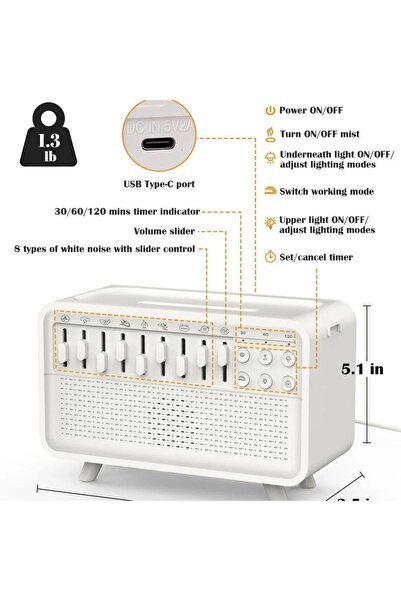 Generic AromaCalm Smart 2 in 1: Diffuser, Sleep Sounds Device (White Noise), 8 Natural Sounds, Timer, Night Light.
