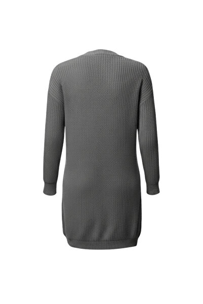 buğrahayalin Women's Gray Long Oversized Knit Cardigan – Thick Knitwear with Pockets