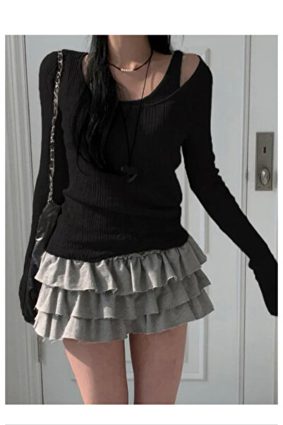 Köstebek Madonna Collar Harajuku Long Sleeve Blouse with Additional Straps