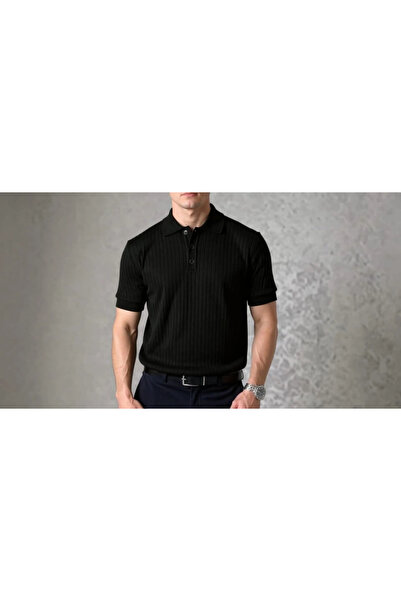 GENCULUS Men's Short Sleeve Collared Collar Buttoned Knitwear Blouse