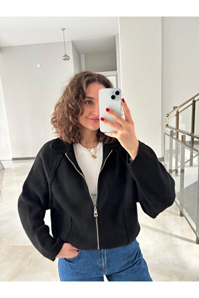 Sude Kızanlıklı Collared Zippered Knitwear Cardigan