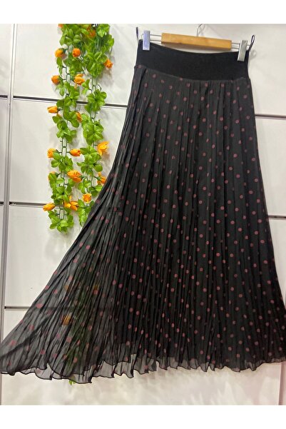 edu collection Polka Dot Chiffon Bohe Bell Skirt with Lining