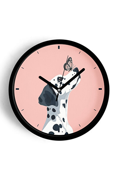 JHAAR ساعة حائط لغرفة الأطفال على شكل كلب لطيف مع فراشة - 42 سم - هيكل أسود م...