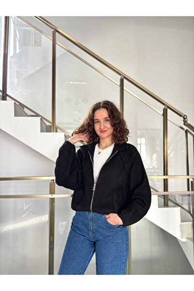 Sude Kızanlıklı Collared Zippered Knitwear Cardigan