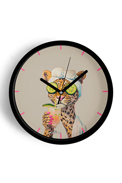 JHAAR Ceas de perete modern Caregiving Leopard - 35cm - Carcasă neagră cu sti...
