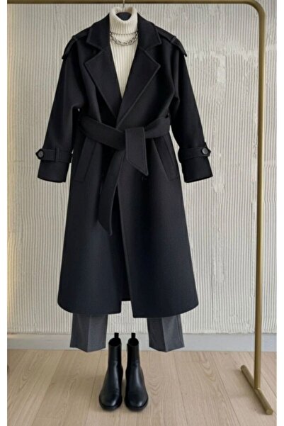 LİNORA Kaban Kaşe Full Belted Black