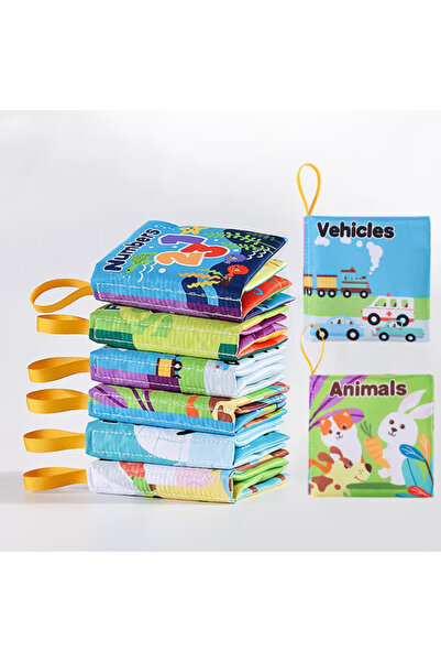 OEM Set of 6 baby sensory books, with rattles and sounds, +3 months, animals, fruits, vehicles