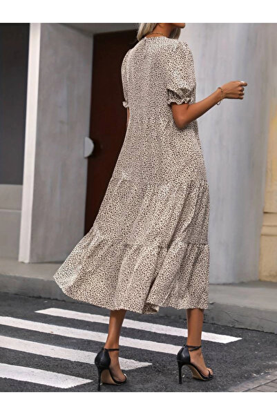 GENCULUS Women's Mini Leopard Print Midi Three-Layer Dress