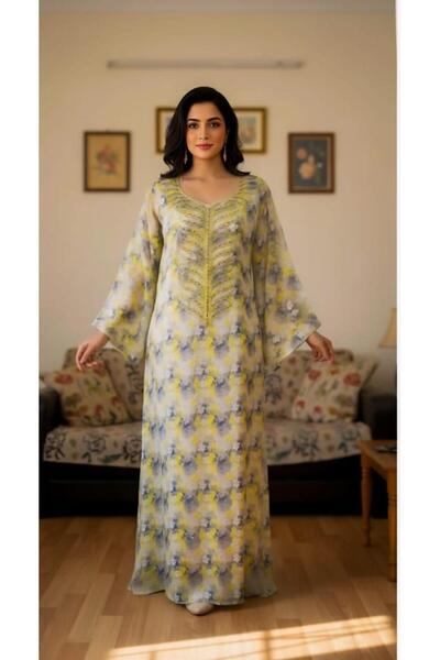 Lyaly aljlabyh مخور "الورود المخملية" - حرير أرماني إماراتي فاخر برباط تخصير خلفي (لون بنفسجي فاتح/لافندر)