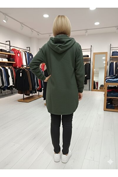 MLS Design Women's Hooded Double Pocket Cashmere Trench Coat Jacket Khaki Color