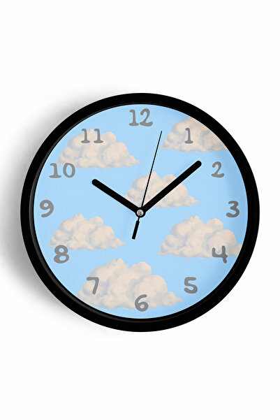 JHAAR ساعة حائط لغرفة الأطفال بتصميم السحابة - 30 سم - هيكل أسود مع واجهة زجا...