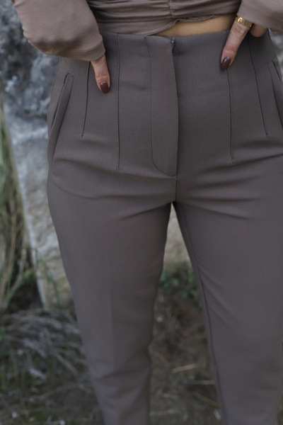 bytugcekaya Dark Khaki Fabric Trousers with Flat Front