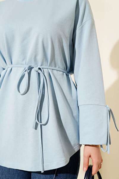 Smy moda Tunic with Two Drawstrings and Lace-Up Sleeves, Crew Neck