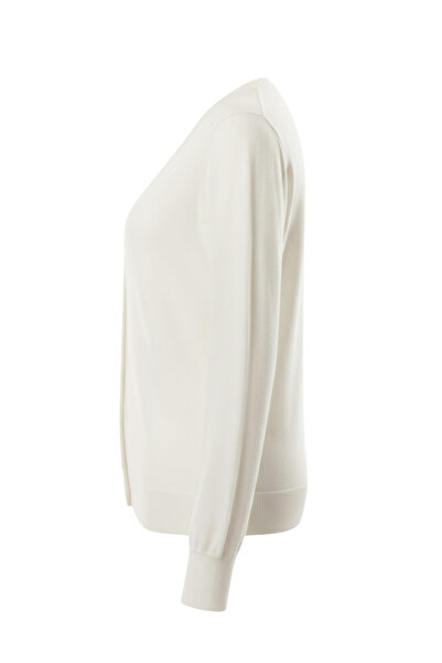 buğrahayalin Ecru V-Neck Buttoned Basic Knitwear Women's Cardigan