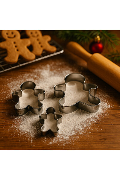 Metal Kurabiye Kalıbı Seti – 3 Farklı Boy Gingerbread Şekilli