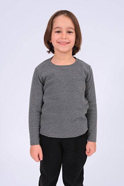 Perendi Unisex Children's Crew Neck Long Sleeve Basic Bodysuit - Anthracite