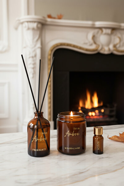 Bo Essences L’art de Ambre 3’lü Set – Oda Kokusu + Mum + Kibrit – Amber Kolek...