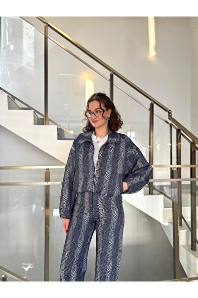 Sude Kızanlıklı Blue Patterned Bomber Design Set