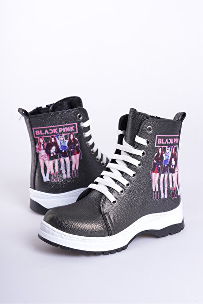 KATEYLER Cizme pentru fetiță cu fermoar, cu pene de platină, cu talpă cusută anti-alunecare