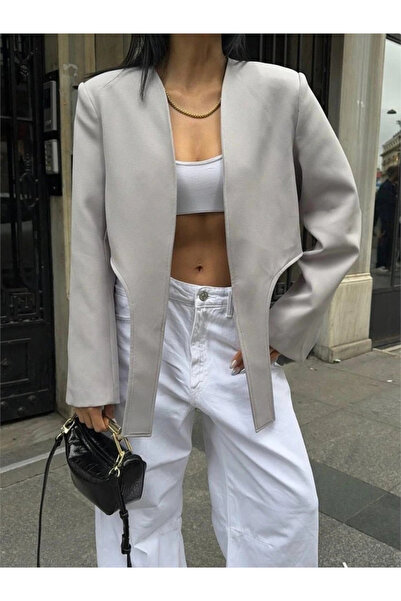 GENCULUS Crop Jacket with Tie-Up Tail Gray