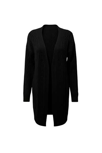 buğrahayalin Women's Black Long Oversized Knit Cardigan – Chevron Pattern Knitwear