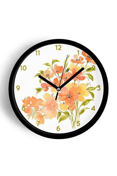JHAAR Ceas de perete modern cu flori abstracte - 42cm - Carcasă neagră cu sti...