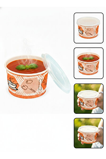 Karton Bardak Bencup Karton Çorba Kasesi, 16 oz (473 ML ), Şeffaf Kapaklı, 25...