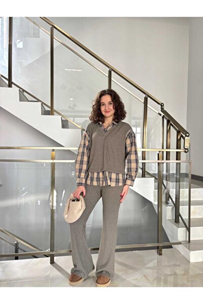 Sude Kızanlıklı Shirt Detailed Knitwear Trouser Set