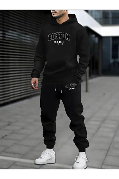HerTarzınTrendi Set de trening BOSTON pentru bărbați, hanorac cu glugă tricou...