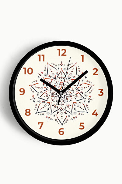 JHAAR ساعة حائط حديثة بتصميم زهور على طراز الماندالا - 30 سم - هيكل أسود مع و...