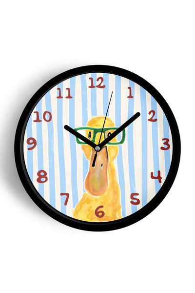 JHAAR ساعة حائط حديثة لغرفة الأطفال على شكل بطة مع نظارات - 30 سم - هيكل أسود...