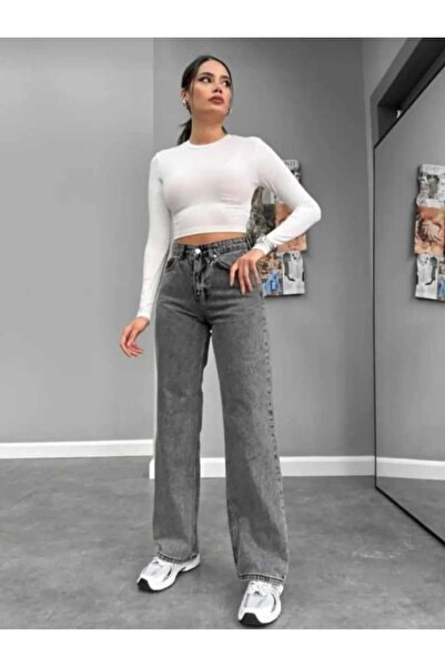 DRC trend Alina 90`S Stretch Fabric Casual Women's Smoked Snow Super High Waist Wide Leg Denim Jeans