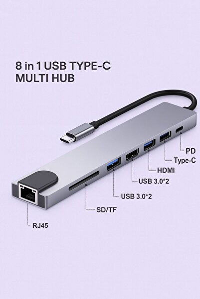 chimon USB Çoklayıcı 8in1 Hub Type-C 4K Hdmı SD TF Kart Okuyucu Usb 3.0 Okuyu...