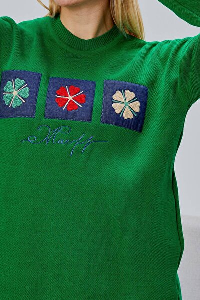 Jinx Wear Fashion Papatya Jeans Süzüne Embroidery Applique Detail Women's 2-Piece Acrylic Knitwear Set