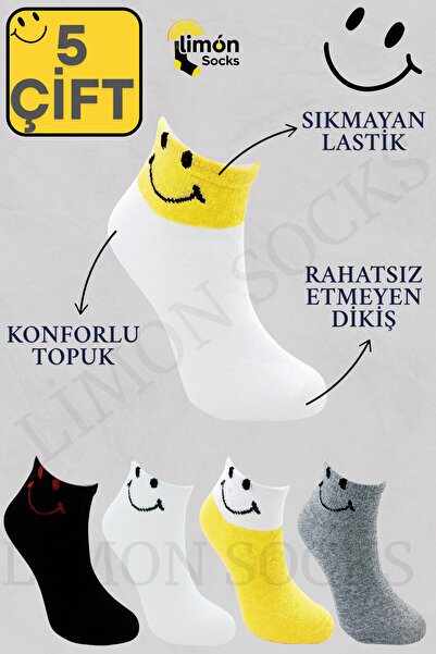 Limon Socks Men's Socks (5 Pairs) Unisex Colorful Washable Model Booties Women's Socks