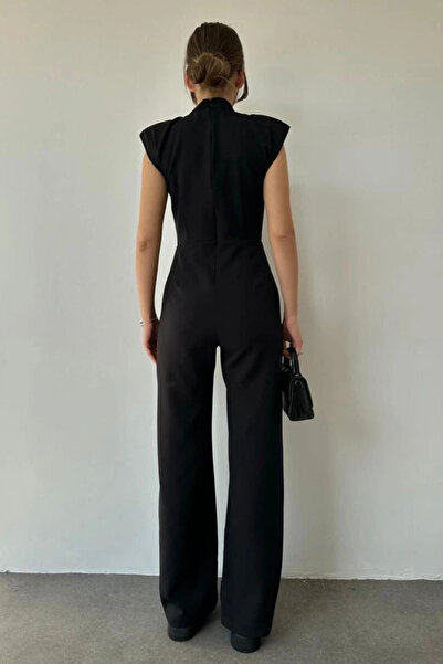 GENCULUS Black Padded Stand Collar Jumpsuit