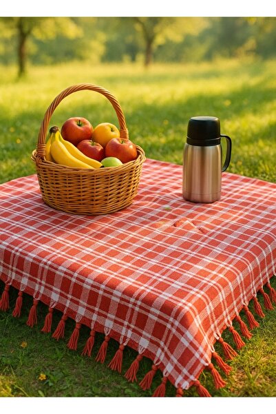 kamptek kamp teknolojisi Camping Picnic Table Cover Plaid Patterned Colorful 140*140 cm Cover 3 Pieces