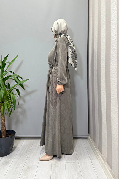 MissWhence Zipper Detailed Jacquard Cupra Silk Dress Gray 38835