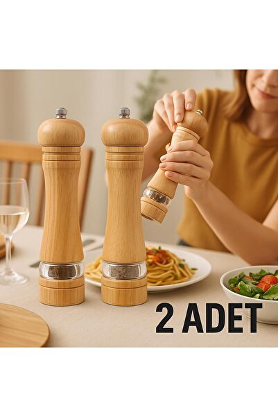 Home 2 Adet Ahşap baharat öğütücü değirmen tuzluk karabiberlik