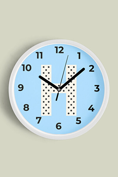 JHAAR ساعة حائط لغرفة الأولاد بحرف H - 35 سم - هيكل أبيض مع واجهة زجاجية - آل...