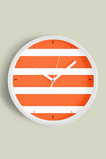 JHAAR ساعة حائط حديثة بخطوط أفقية - 35 سم - هيكل أبيض مع زجاج أمامي - آلية صامتة