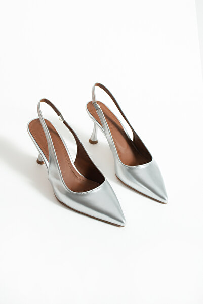 Parparastil Arya Women's Silver Thin Heeled Slingback Stylish Heeled Shoes