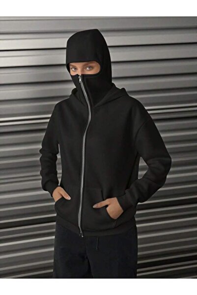 Machetta Women's Inside Zipper Masked K Hooded Biker Jacket Sweatshirt Hoodie