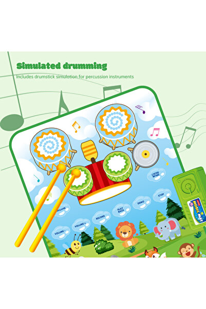 VALA ® 3-in-1 Children's Musical Mat (Piano and Drums), Animal Theme, 80 x 50 cm, Multicolor