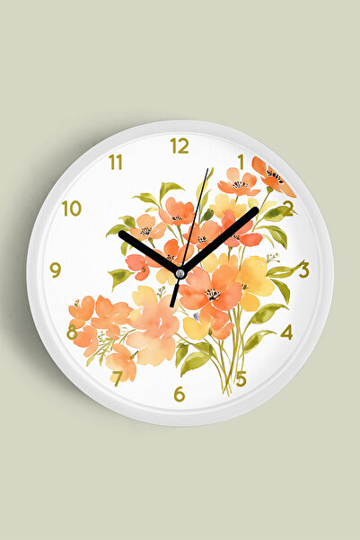 JHAAR Ceas de perete modern cu flori abstracte - 35cm - Carcasă albă cu sticl...
