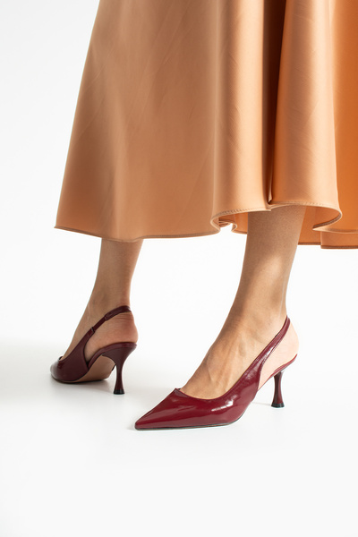 Parparastil Arya Women's Burgundy Thin Heeled Slingback Stylish Heeled Shoes