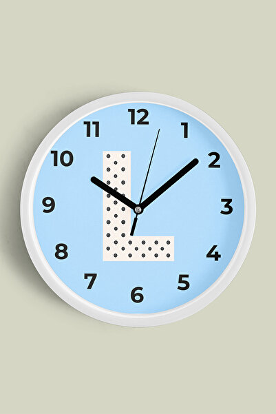 JHAAR Ceas de perete pentru camera băieților cu litera L - 25 cm - Carcasă al...