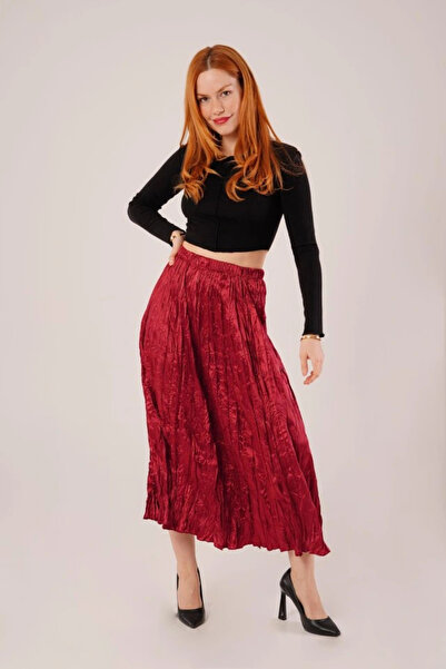 GENCULUS Midi Length Pleated Burgundy Skirt