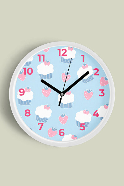 JHAAR Ceas de perete de bucătărie cu model cupcake cu căpșuni - 25 cm - Carca...