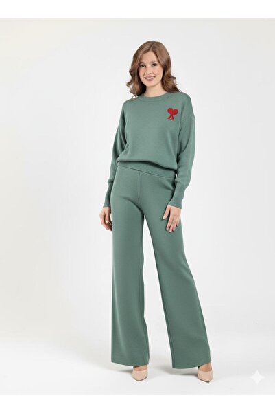 Abalı Yeni sezon kışlık 2li pantolonlu takım Yumuşak yün iplik Durk park Narmin model